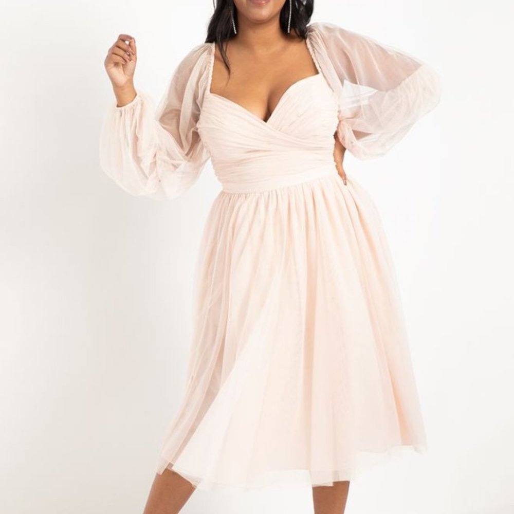Eloquii Blush Pink Midi Tulle Dress